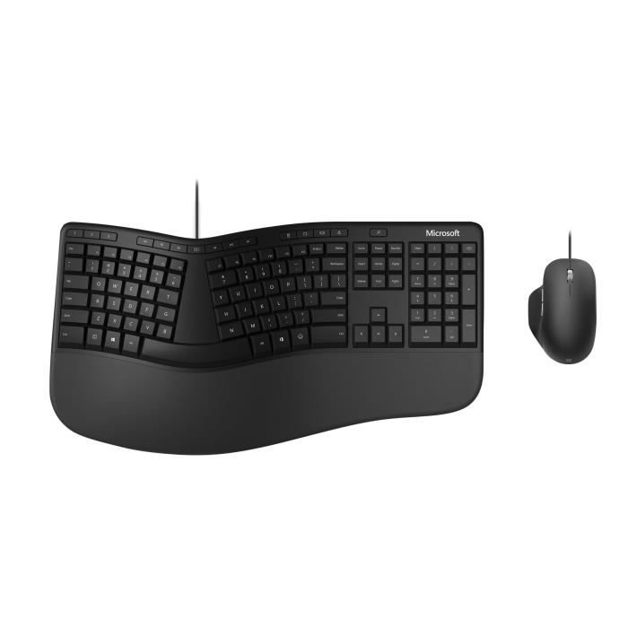 Ensemble clavier et souris Microsoft Ensemble clavier et souris ergonomique filaire USB – Microsoft Ergonomic Desktop – Noir