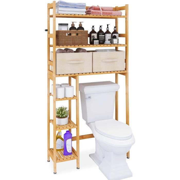 Étagère De Toilette à 4 Niveaux Dripex - Organisateur Réglable En Hauteur, Marron, Pour Gain De Place