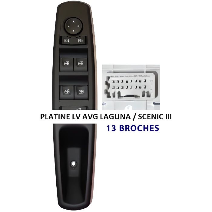 Contacteur bouton platine complète lève-vitres électrique avant gauche,  Renault Scenic III - 13 broches