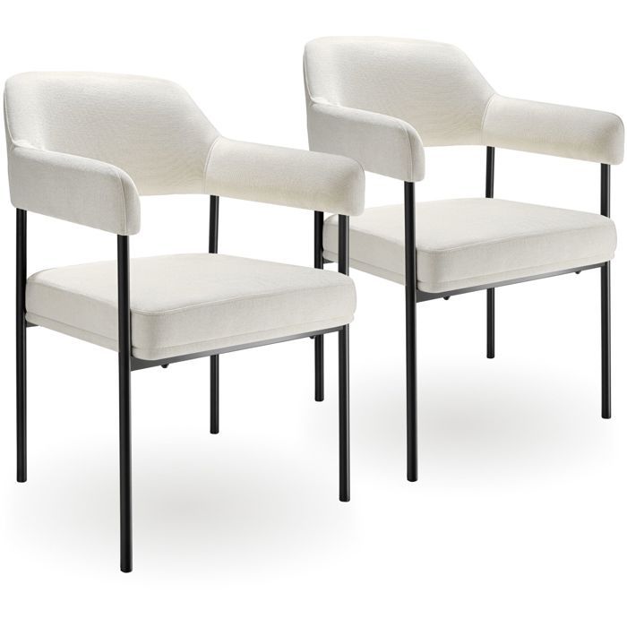 Chaise - TECTAKE - Lot de 2 fauteuils DOÉ aspect velours rembourré pieds en acier et dossier 58 x 62 x 85 cm - Blanc cassé/noir