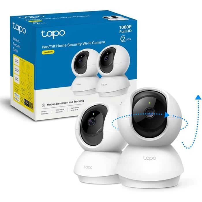 Pack De 2 Caméras Tapo C200 - 1080P, Rotation 360°, Détection De Personne - Compatible Alexa