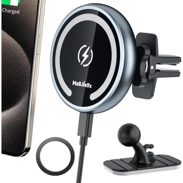 Support Téléphone Voiture Universel Avec Chargeur Sans Fil Qi - Fixation Aération, Câble USB-C Inclus - Neuf
