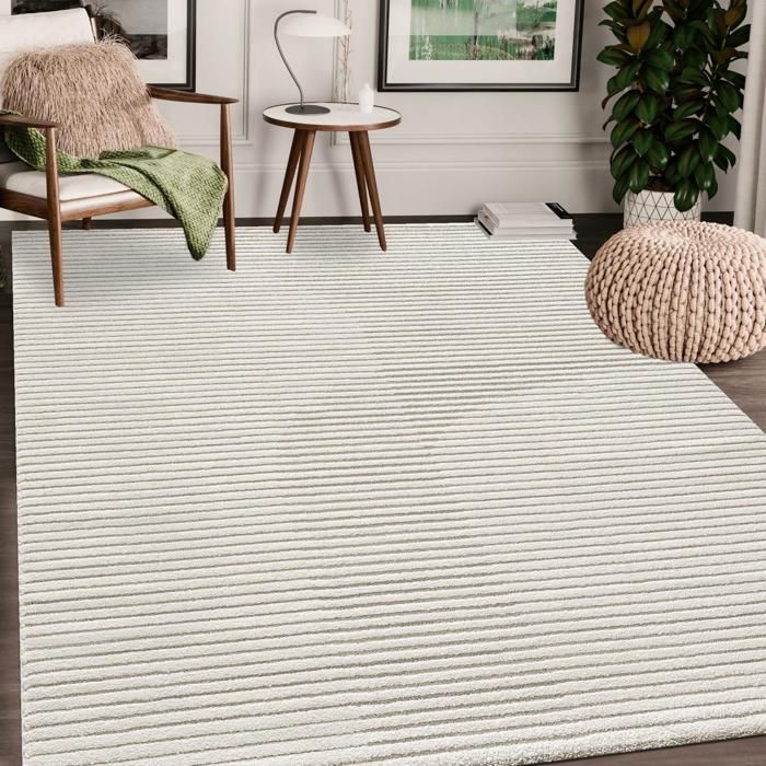 tapis salon 140x200 tissé crème rectangle motif simple LYN9 C
