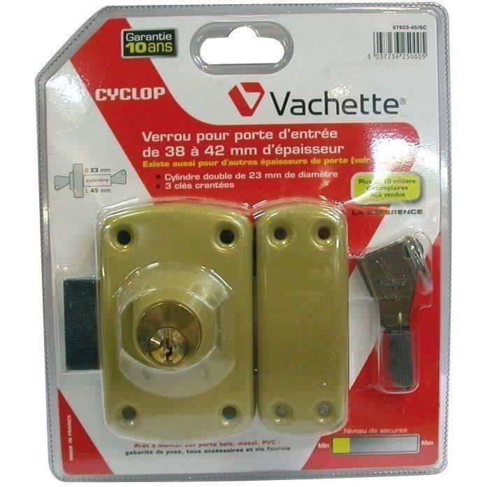Verrou à double cylindre Cyclop - VACHETTE - 45 mm - Goupille Anti-crochetage - 3 clés incluses