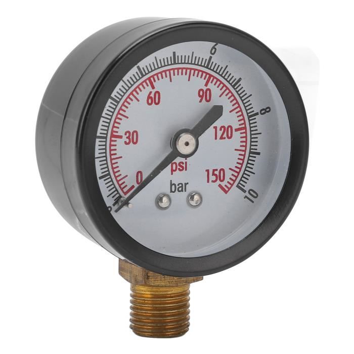 Manomètre Double échelle Acier/laiton - 0-10 Bar / 0-150 Psi, Montage Inférieur G1/4 Pouce