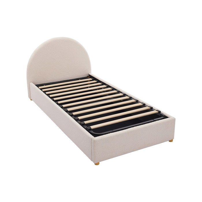 Lit coffre 90 x 190 cm - Tissu bouclette - Crème - LIRIMO