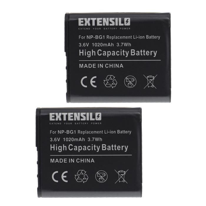 EXTENSILO 2x Batteries compatible avec Sony Cyber-Shot DSC-W55/B, DSC-W55/L, DSC-W55/P appareil photo, reflex numérique (1020mAh,