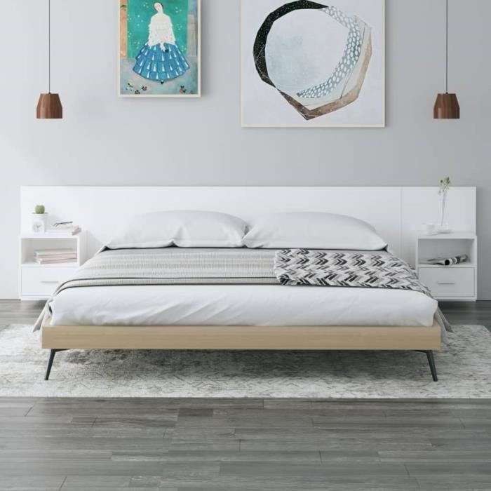 vidaXL Tête de lit avec armoires Blanc Bois dingénierie 3115740