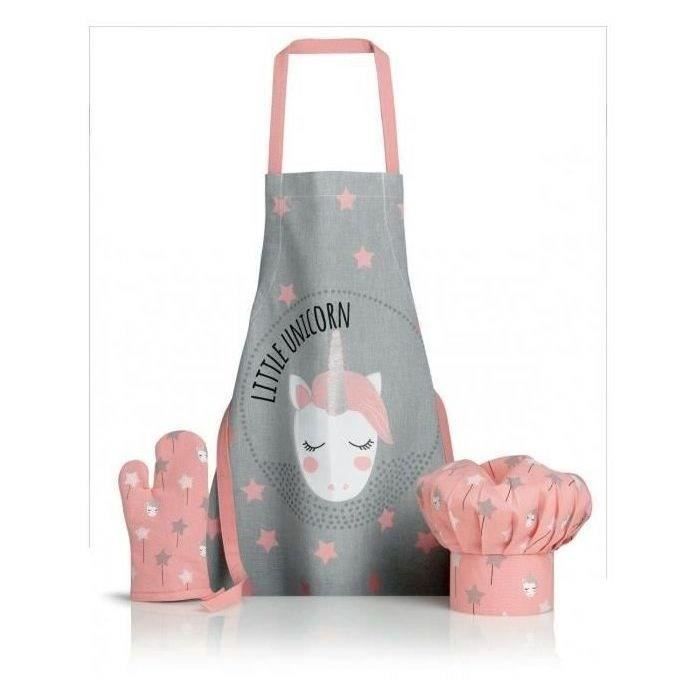 KUMSODE Kit Chef Enfant Complet – Tablier + Toque + Gant + Manique, Coton Imperméable Réglable 3-8 Ans, Cuisine & Pâtisserie