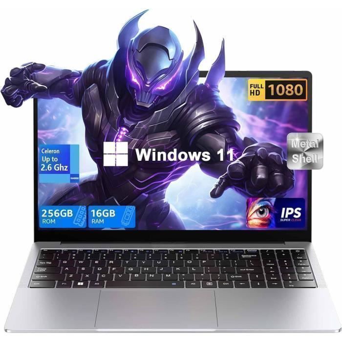 Ordinateur Portable – MARQUE – 15.6 IPS FHD – 16 Go RAM – 256 Go SSD – Intel Celeron N4000