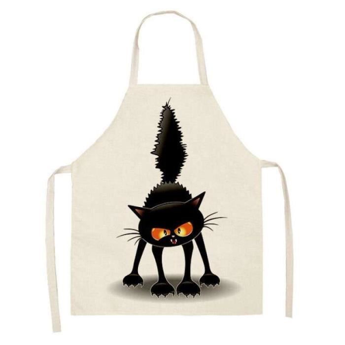Tablier Cuisine Lin - Motif Chat Réglable - Anti-Tâches Homme/Femme - Pour Cuisine, BBQ Et Peinture - Cadeau Original