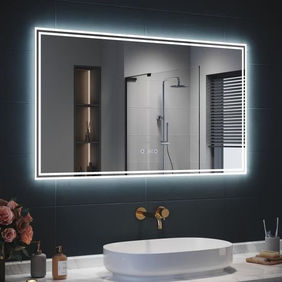 SIRHONA Anti-buée Miroir de salle de bain 900 x 700 x 35mm Bande led  réglable