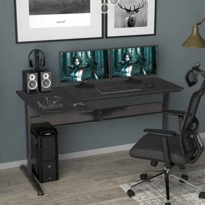 Bureau Gaming SOGESHOME 152,5 cm avec Tapis de Souris Intégré & Gaming Rack  - Noir - Cdiscount Maison