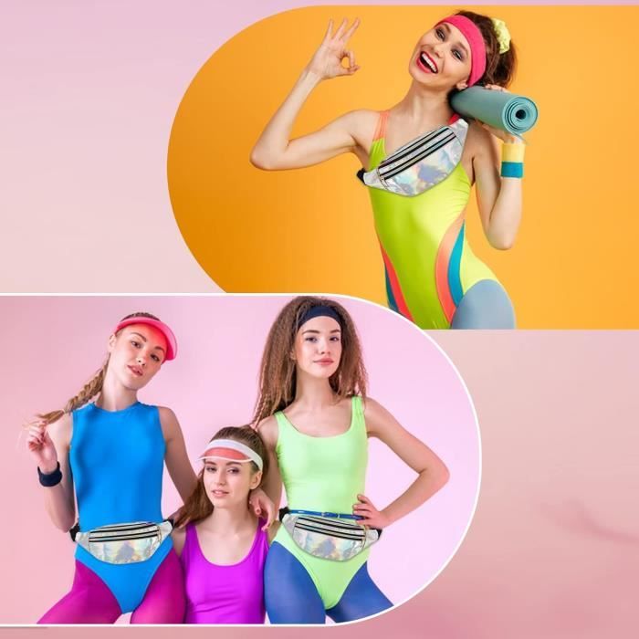 CHMMY Costume Annee 80 Femme, Deguisement Annee 80 Femme, Bandeau Fluo Annee 80, Costume De