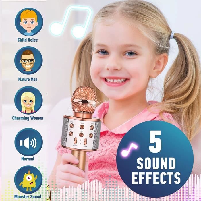 Jouet Musical 3-12 Ans Machine Karaoké Enfants Avec 2 Micros - Bluetooth Effets Vocaux Lumières LED Micro Sans Fil