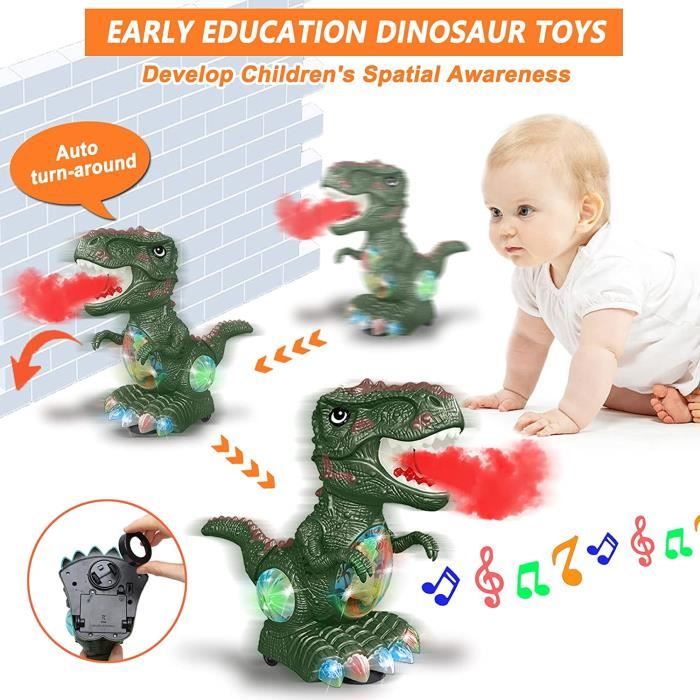TEUVO Dinosaure T-Rex Musical Lumineux Avec œuf – Marche, évite Les Obstacles, 3 Modes, Dès 3 Ans