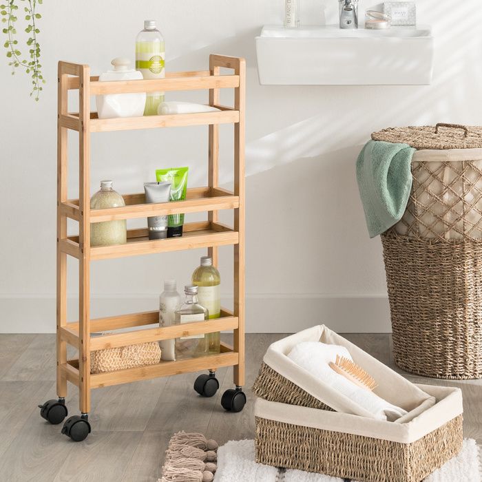 Étagère De Salle De Bain 3 étages En Bambou Et Blanc | Design Naturel Et Rangement Pratique