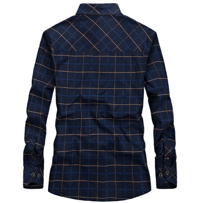 Chemise Homme INSFITY Manches Longues Carreaux Bleus Poche de Poitrine Bleu Cdiscount Pret a Porter