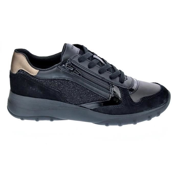 Baskets basses Geox Alleniee Femme Noir Cuir Lacets Plat Noir Cdiscount Chaussures