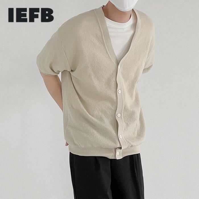 Cardigan homme manches courtes t mince Simple col en v simple