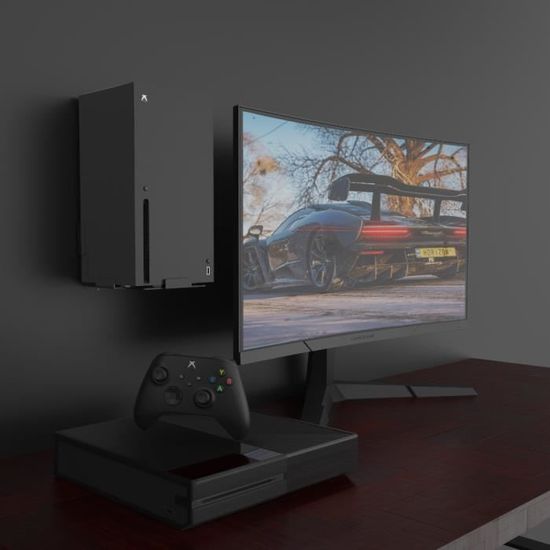Bricok Support Mural Xbox Series X – Étagère Ventilée Aluminium Avec 2 Porte-Manettes, Fixation Solide & Design Élégant Noir