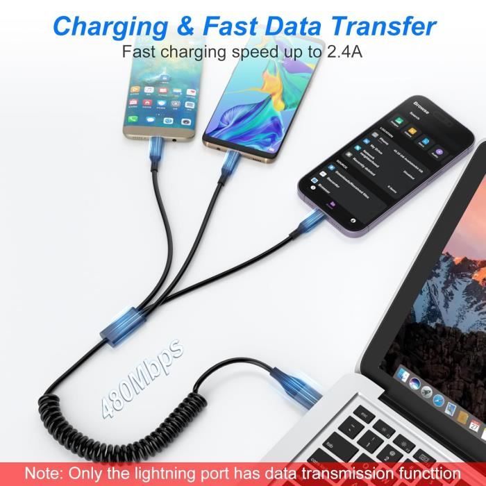 Cavo USB C Lightning Spirale, Compatibile con Apple Carplay e