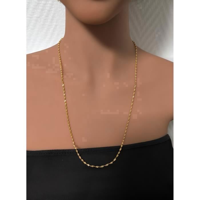 Chaîne De Cou Femme Maille Torsadée Ciselée - 45 Cm - Plaqué Or Jaune 750 - Neuf Avec étiquettes