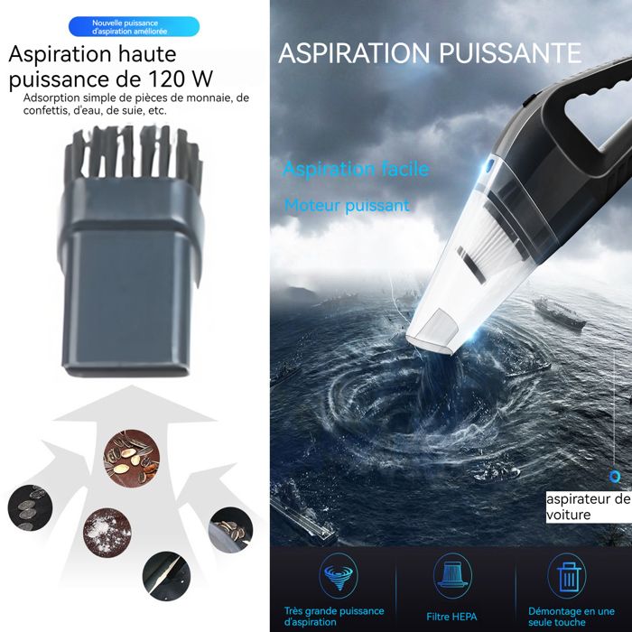 Aspirateur à Main Sans Fil 4 En 1 - 22000 Pa - Moteur Sans Balais - Fonction Soufflerie Et Gonflage - Pour Voiture, Maison, Camping