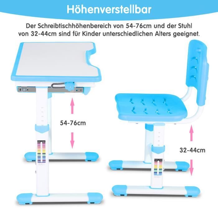 Bureau Enfant Réglable En Hauteur Avec Chaise - Table Étude Inclinable 0-40° - Lampe LED Et Tiroir - Rose