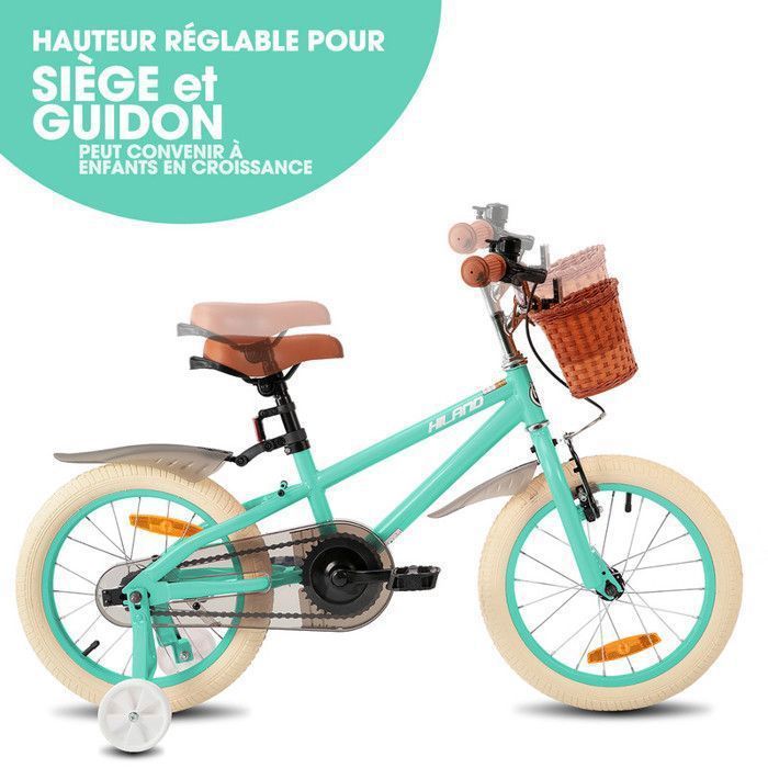 HILAND Velo Enfant 14 Pouces pour Fille garcon 3 5 Ans avec Roues stabilisatrices Frein a Main et Frein a retropedalage Panier Cdiscount Sport