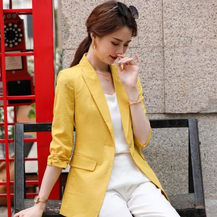 Manteau Veste Blazer a manches mi longues pour femme nouveau manteau de travail formel jaune style OL hauts White D4931 Blanc Cdiscount Pret a Porter