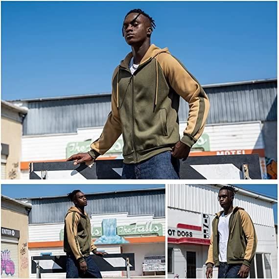 Sweat Homme a Capuche Zippe Veste Poche Manche Longue Decontractee Sport pour Automne Hiver Kakivert Cdiscount Pret a Porter