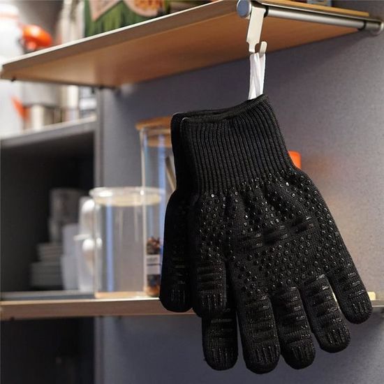 gants de four gant cuisine anti chaleur resistant 500 f longeur 33cm gant de cuisson pour bbq et four noir cdiscount maison