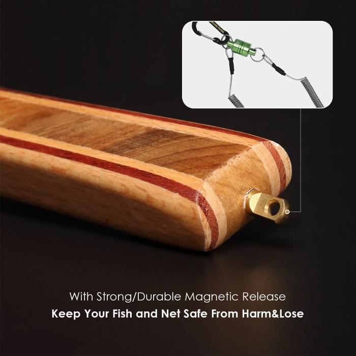 Épuisette Pêche Mouche En Bois – Cadre Bambou, Filet Caoutchouc Souple, 60x27 Cm, Catch & Release