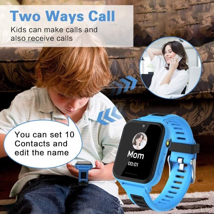 Montre Intelligente Enfant - Montre Enfant Fille Garçon avec 10 Jeux SOS  MP3 Musique Pédomètre Caméra Vidéo Réveil Chronomètre Calendrier