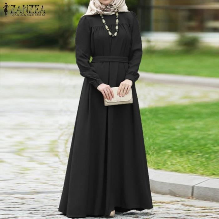 Robe ZANZEA robe longue pour femmes manches longues couleur unie ample style musulman Kaftan Abaya dubai avec Type Black Blanc Cdiscount Pret a Porter