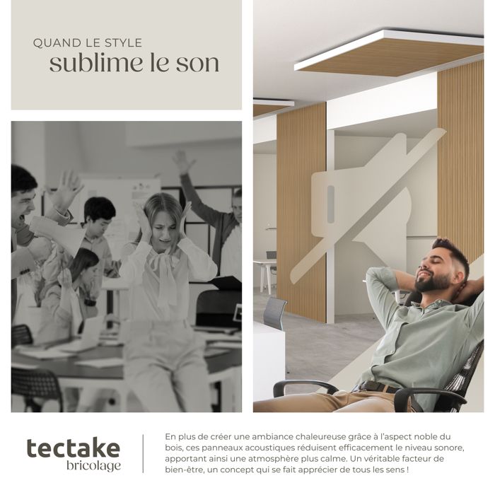 Juskys Panneaux Muraux Acoustique, Lot De 4, 2,88 M², 120x60 Cm, Réduit L' écho Et Le Bruit - Chêne Gris Foncé