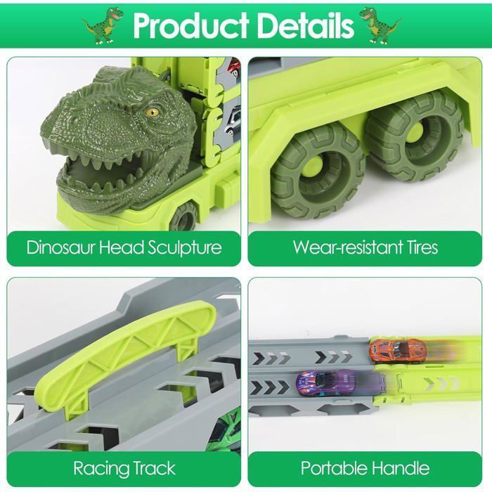 Camion Dinosaure IKidiki – Circuit 150 Cm Avec 6 Mini-Voitures – Cadeau 2-6 Ans