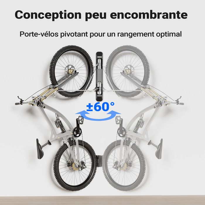 Wiltec Range-vélo mural pour 1 bicyclette – 398 x 167 x 326-426 mm