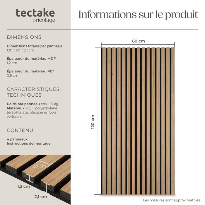 NEU.HOLZ Set de 12 Panneaux Acoustiques Muraux Isolation Sonore Lattes