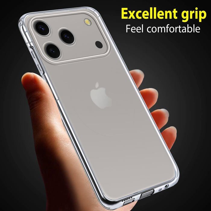 Coque IPhone 17 Pro Max Transparente + 3 Verres Trempés - Protection Anti-choc, TPU Anti-jaunissement, Dos Rigide, écran 9H