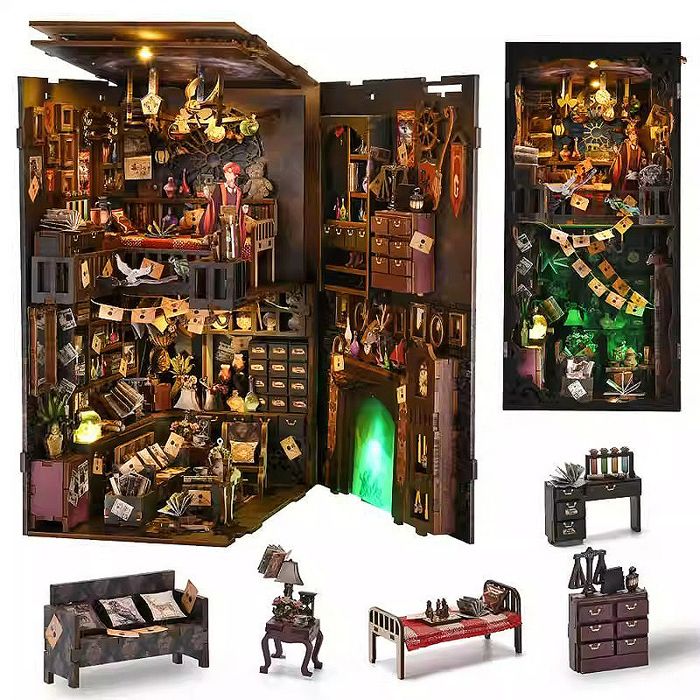 Kit de coin de livre, maison Miniature à monter soi-même, étagère à livres en bois, modèle d