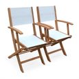 Fauteuils de jardin en bois et textilène - Almeria blanc - 2 fauteuils pliants en bois d'Eucalyptus  huilé et textilène-0