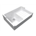 EWI Evier Timbre d'office à poser - Céramique - 1 Bac 1 Egouttoir - 900x610 - Vidage manuel - Blanc brillant - Finitions sur 3 côtés