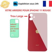 VITRE ARRIERE COMPATIBLE IPHONE 11 ROUGE ADHESIF GROS TROU