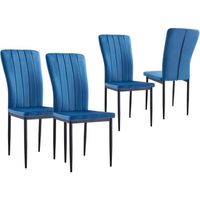 Lot de 4 - Chaise BONY Bleu - Assise Velours Pieds Métal - Contemporain - Salle à manger