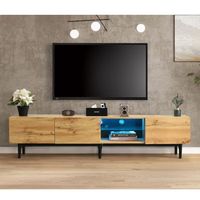 Meuble TV Style Industriel 175cm avec LED, Etagères et Rangement, 3 Portes,  Armoire Salon Aspect Bois- Naturel Rustique