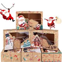 12pcs Boîtes à Biscuits de Noël avec Fenêtre Transparente en Papier, Cadeau pour Noël Vacances Boulangerie Gâteau