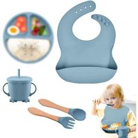 Set repas bébé,vaisselle enfant sans BPA, Convient aux bébés qui mangent seuls (Bleu)