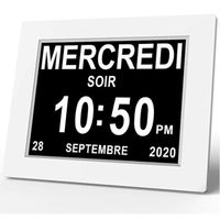 8" LCD Horloge Numérique Calendrier avec Date, Horloge Calendrier avec Date, Jour et Heure | Horloge Alzheimer  (Blanc)